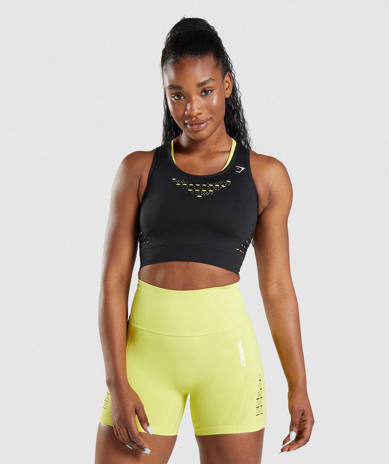 Gymshark Energy Seamless Crop Felsők Női Fekete  Hungary |  NOTHP-1539