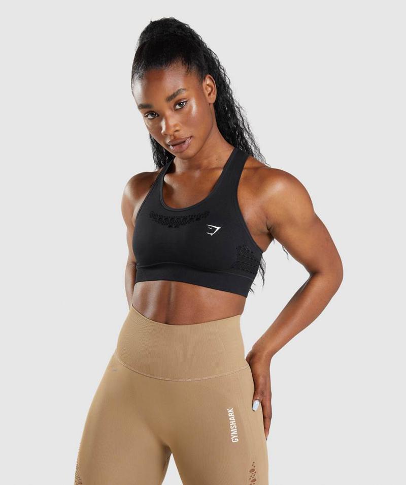 Gymshark Energy Seamless Sportmelltartó Női Fekete  Hungary |  ZWUNA-5140