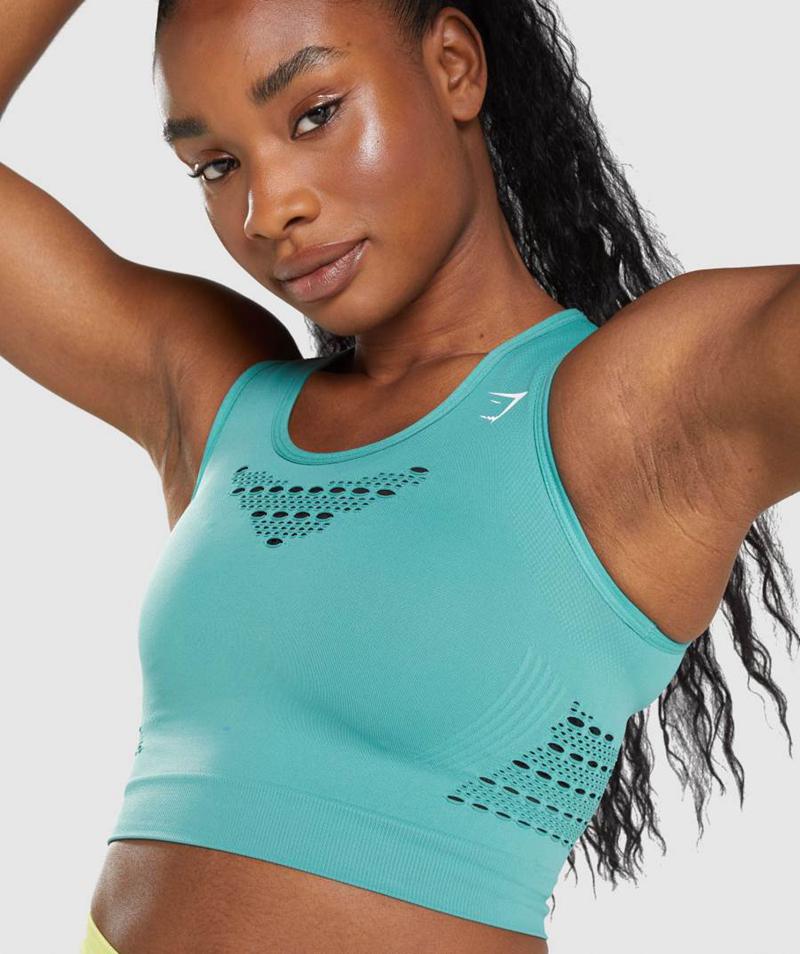 Gymshark Energy Seamless Vágott Felsők Női Türkiz  Hungary |  DFCJR-2387