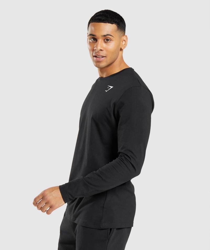 Gymshark Essential Long Sleeve Pulóverek Férfi Fekete  Hungary |  DMLAT-1658