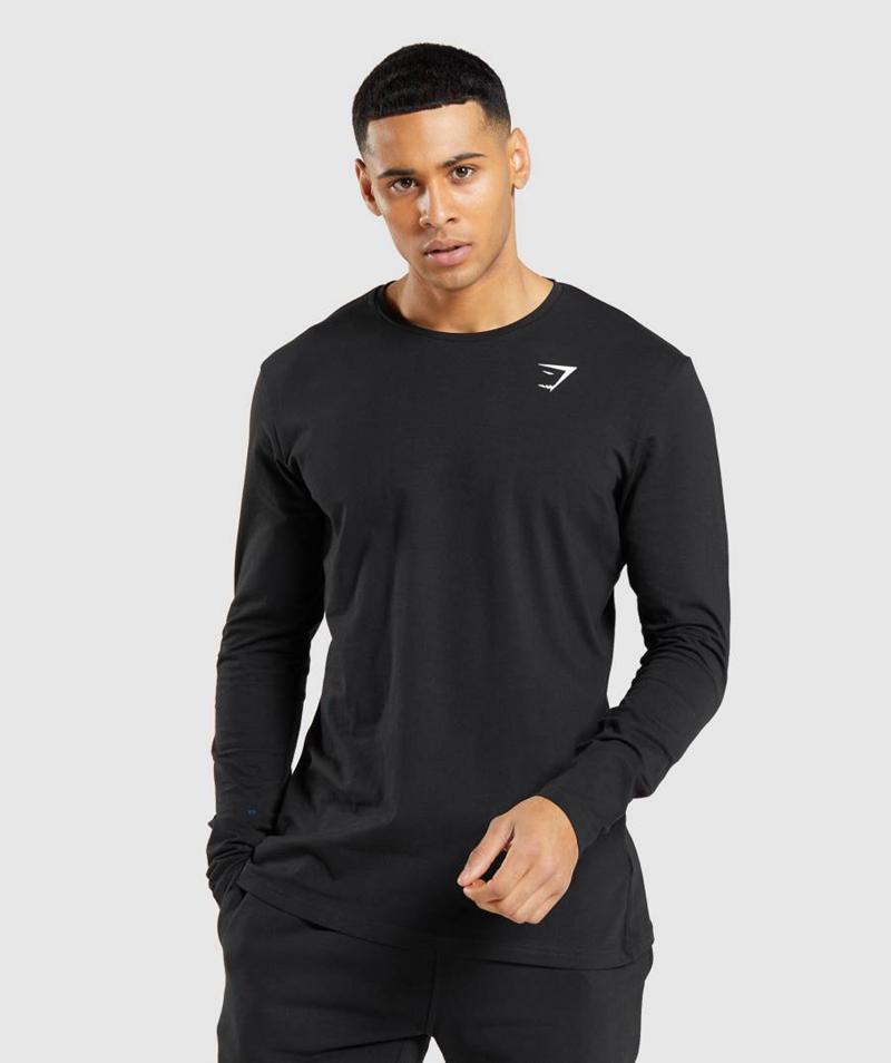 Gymshark Essential Long Sleeve Pulóverek Férfi Fekete  Hungary |  DMLAT-1658