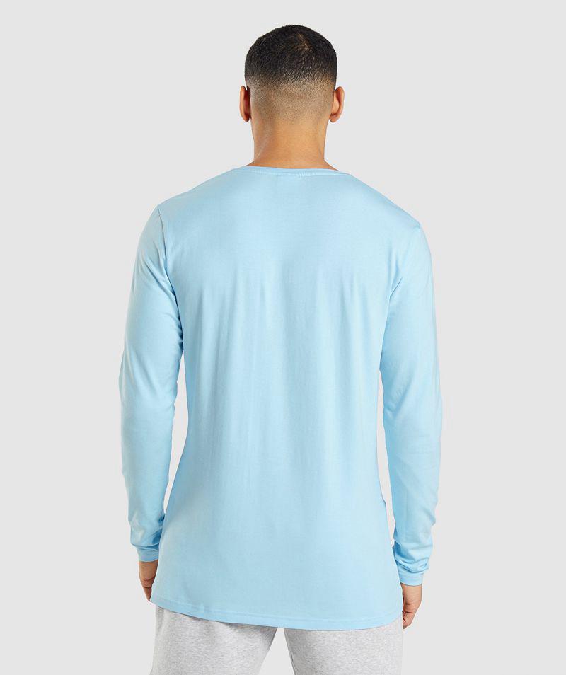 Gymshark Essential Long Sleeve T-Shirts Férfi Kék  Hungary |  NPRXO-3729