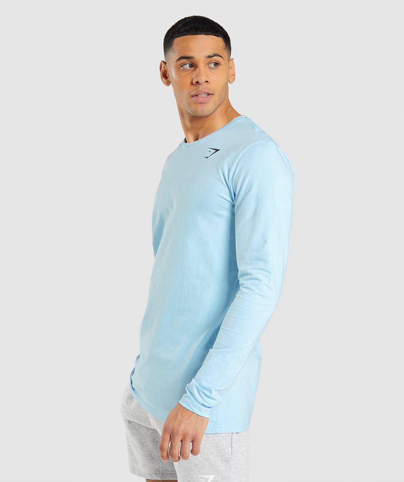 Gymshark Essential Long Sleeve T-Shirts Férfi Kék  Hungary |  NPRXO-3729