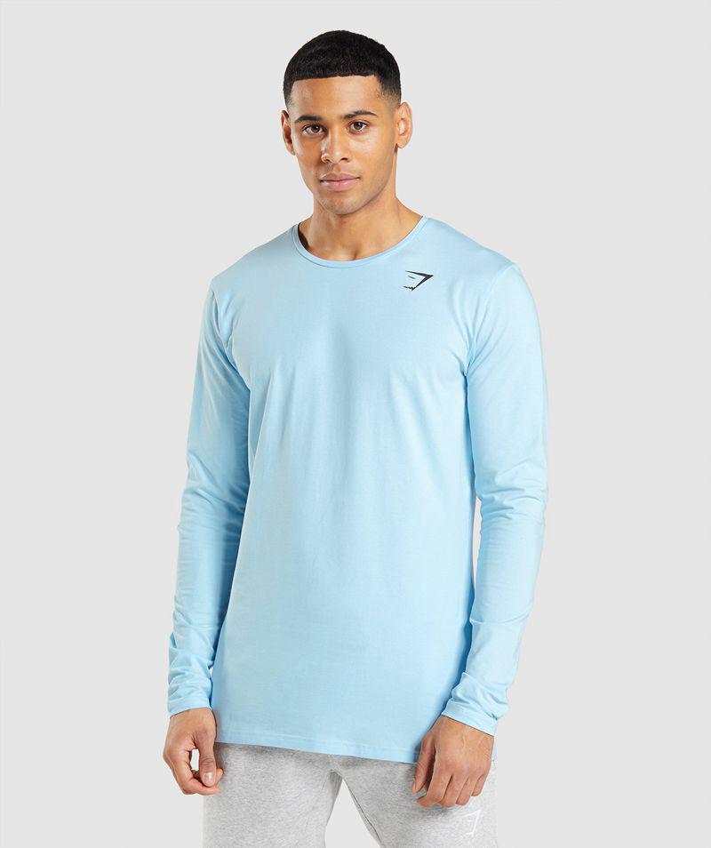 Gymshark Essential Long Sleeve T-Shirts Férfi Kék  Hungary |  NPRXO-3729