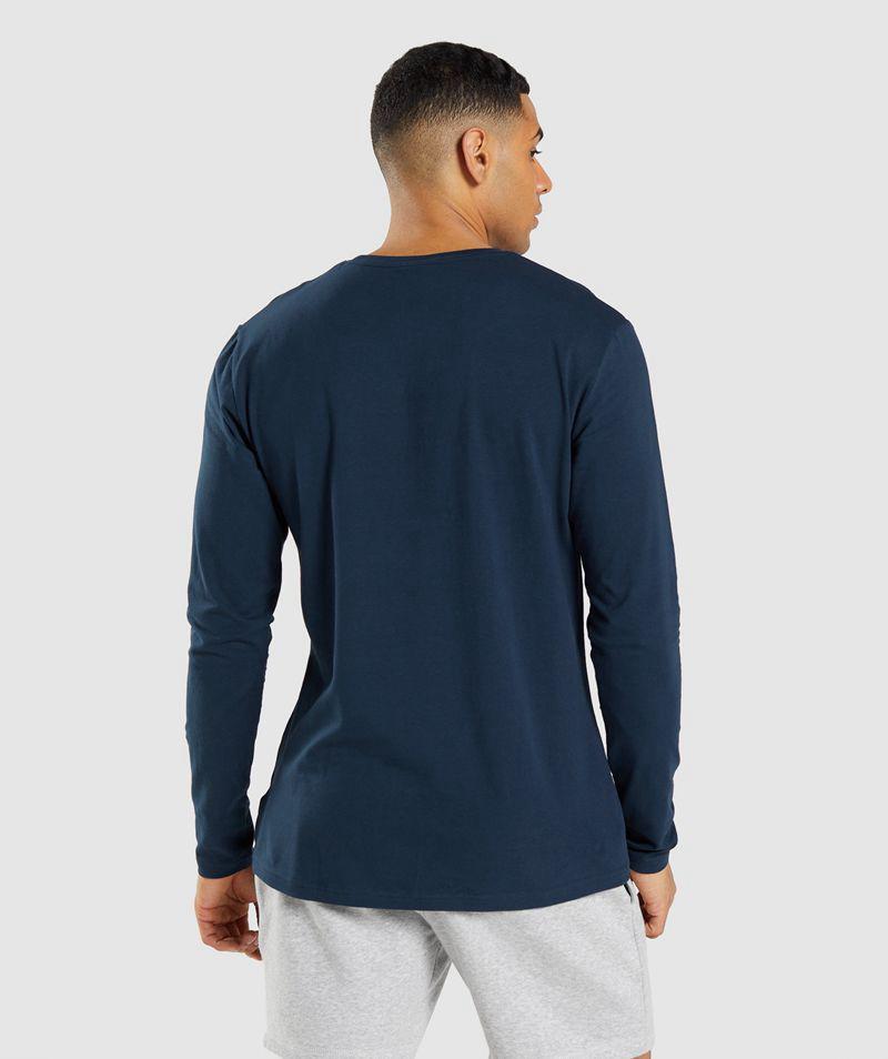 Gymshark Essential Long Sleeve T-Shirts Férfi Sötétkék  Hungary |  SKUJT-0231