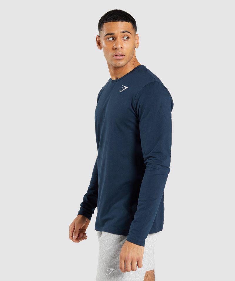 Gymshark Essential Long Sleeve T-Shirts Férfi Sötétkék  Hungary |  SKUJT-0231