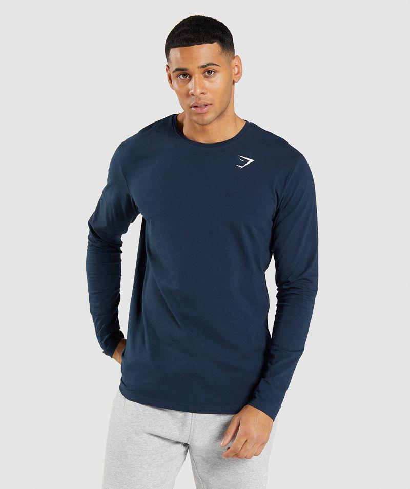 Gymshark Essential Long Sleeve T-Shirts Férfi Sötétkék  Hungary |  SKUJT-0231