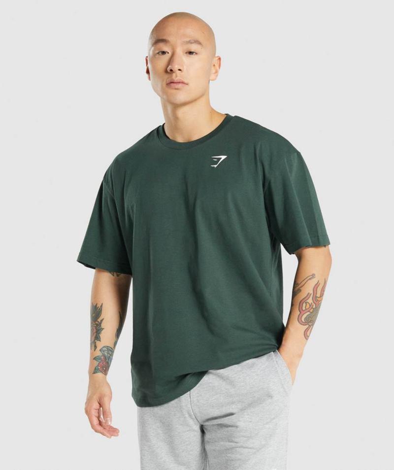 Gymshark Essential Oversized T-Shirts Férfi Sötétzöld  Hungary |  DRGWK-2068