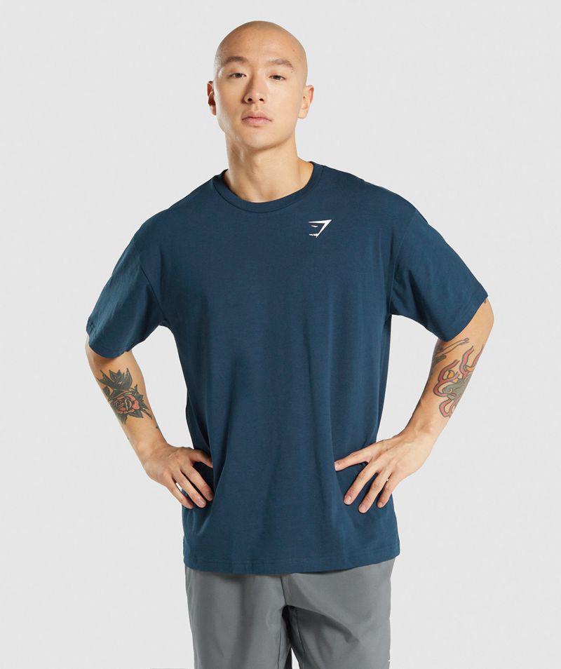 Gymshark Essential Oversized T-Shirts Férfi Sötétkék  Hungary |  KILQN-9280