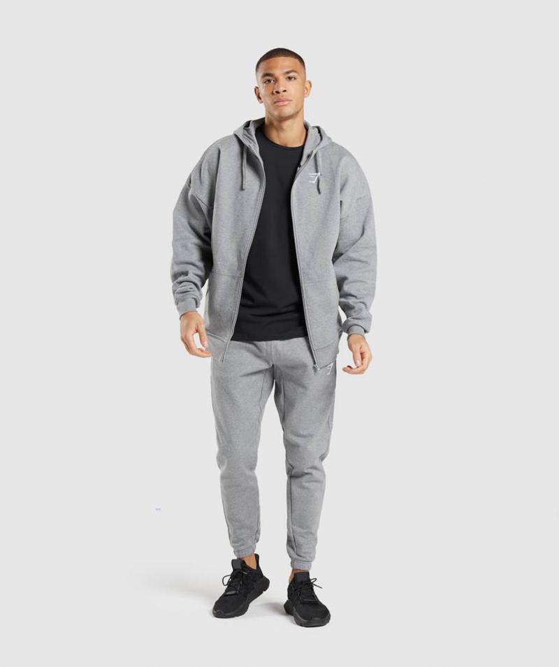 Gymshark Essential Oversized Zip Up Kapucnis Pulóver Férfi Szürke  Hungary |  KOJPV-8237