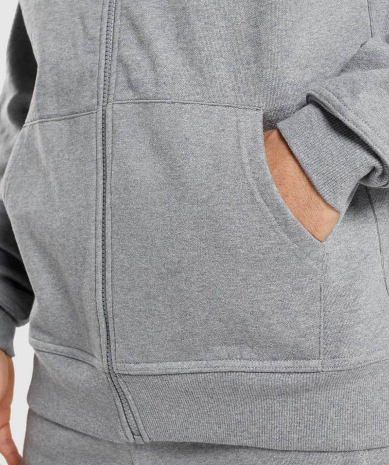 Gymshark Essential Oversized Zip Up Kapucnis Pulóver Férfi Szürke  Hungary |  KOJPV-8237