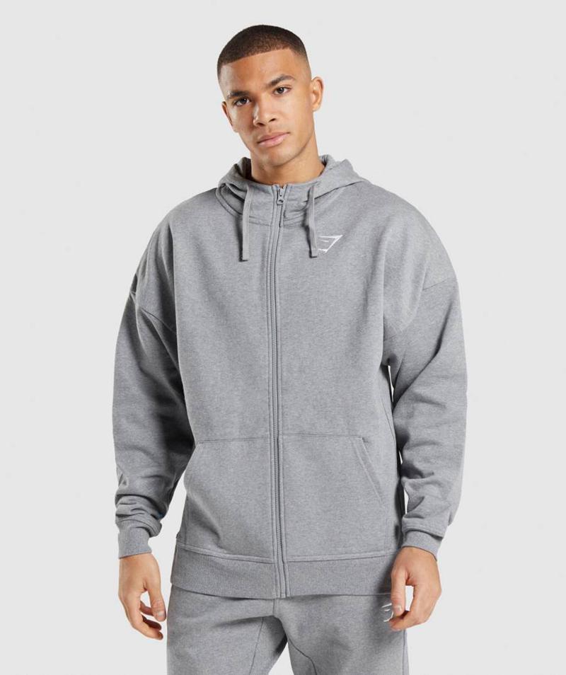 Gymshark Essential Oversized Zip Up Kapucnis Pulóver Férfi Szürke  Hungary |  KOJPV-8237