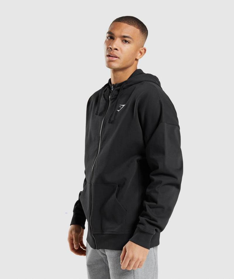 Gymshark Essential Oversized Zip Up Kapucnis Pulóver Férfi Fekete  Hungary |  PCINW-1947