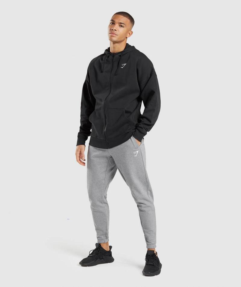 Gymshark Essential Oversized Zip Up Kapucnis Pulóver Férfi Fekete  Hungary |  PCINW-1947