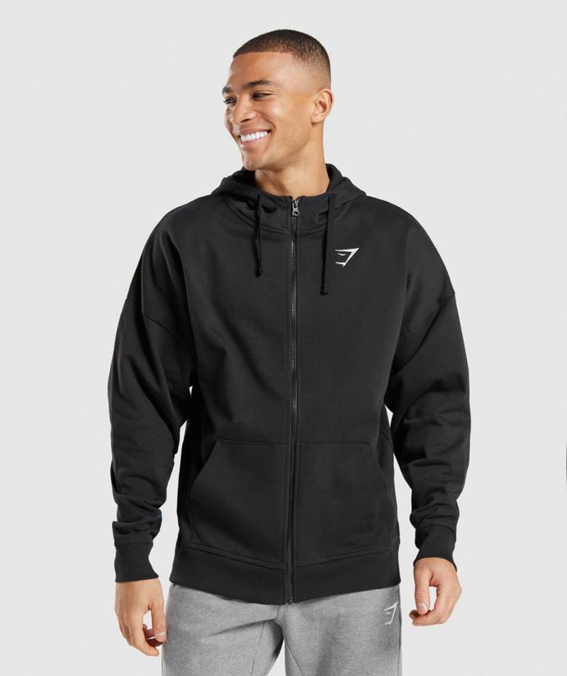 Gymshark Essential Oversized Zip Up Kapucnis Pulóver Férfi Fekete  Hungary |  PCINW-1947