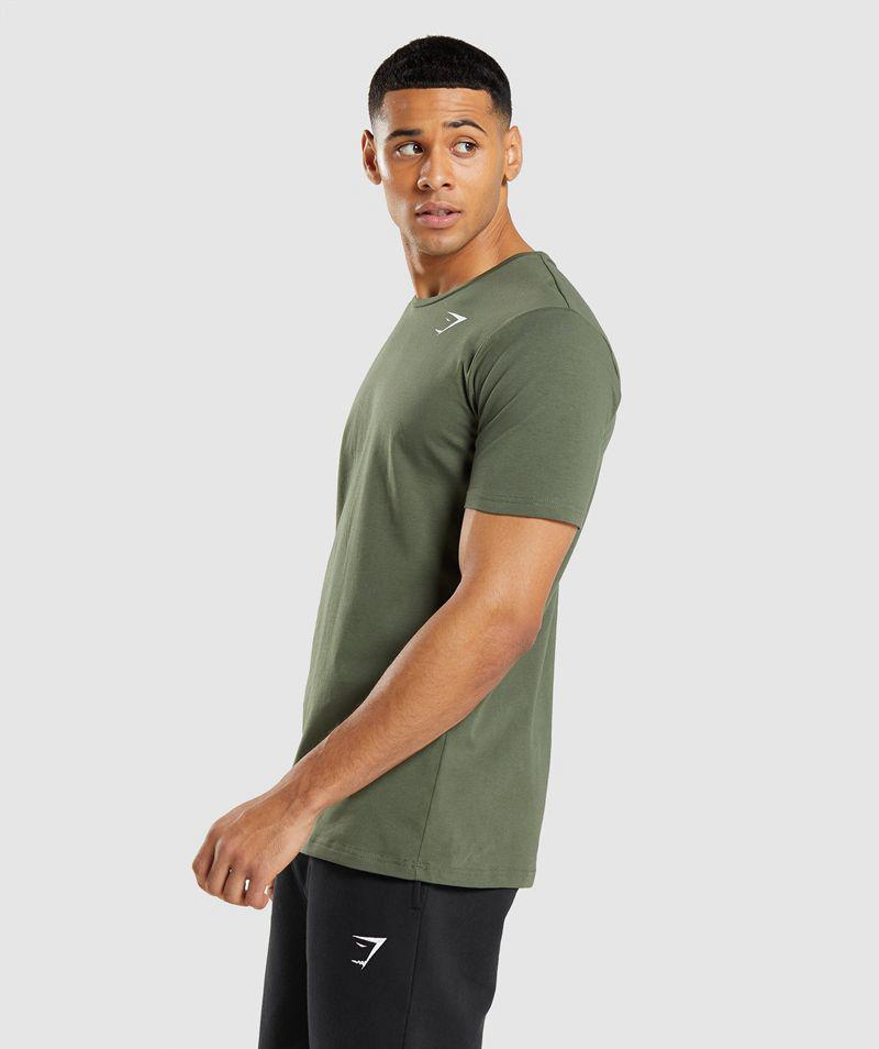 Gymshark Essential T-Shirts Férfi Olivazöld  Hungary |  GFJHZ-7630