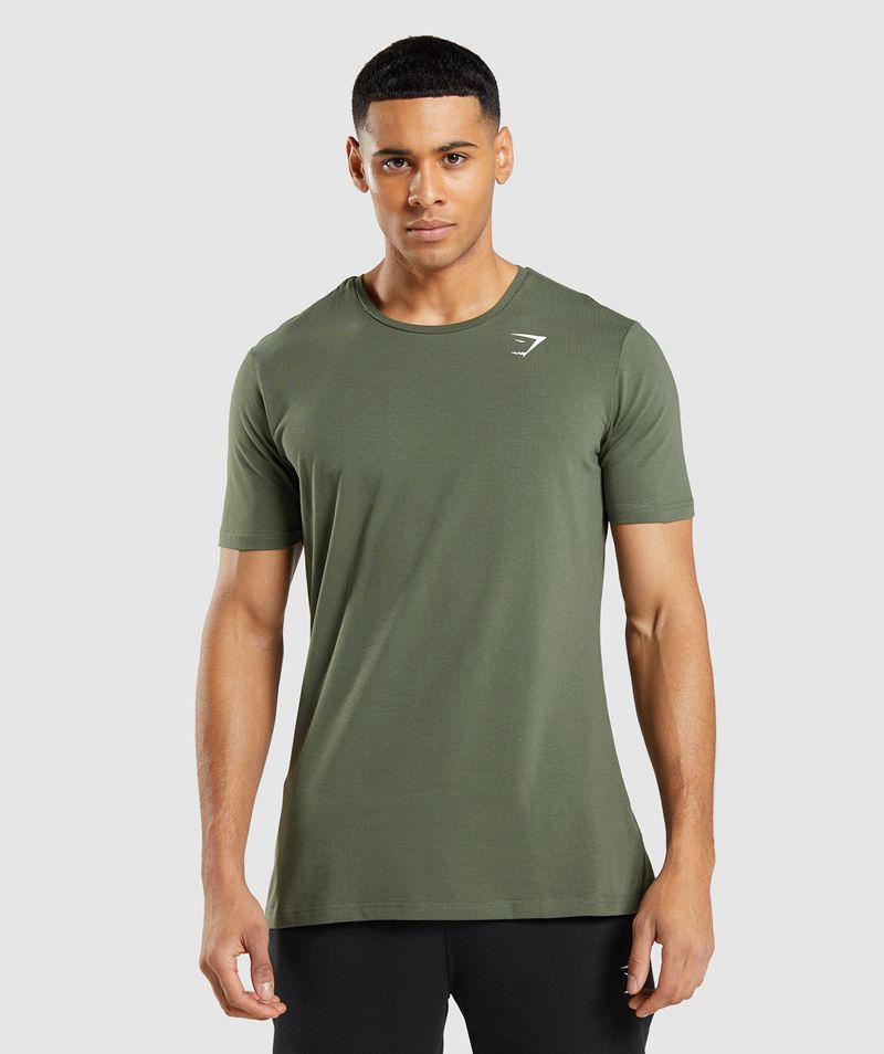 Gymshark Essential T-Shirts Férfi Olivazöld  Hungary |  GFJHZ-7630