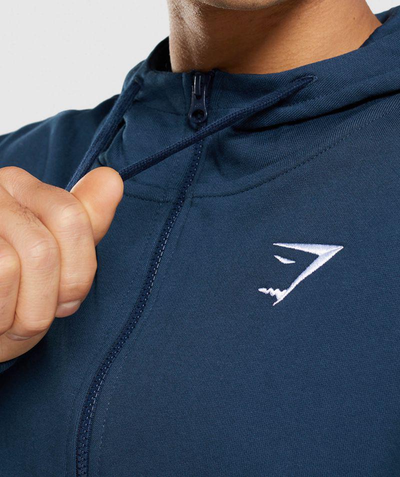 Gymshark Essential Zip Up Kapucnis Pulóver Férfi Sötétkék  Hungary |  HITQJ-0493