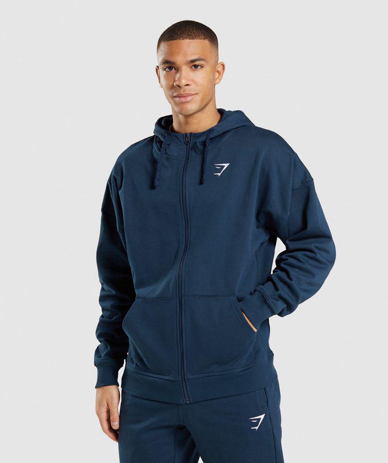 Gymshark Essential Zip Up Kapucnis Pulóver Férfi Sötétkék  Hungary |  HITQJ-0493