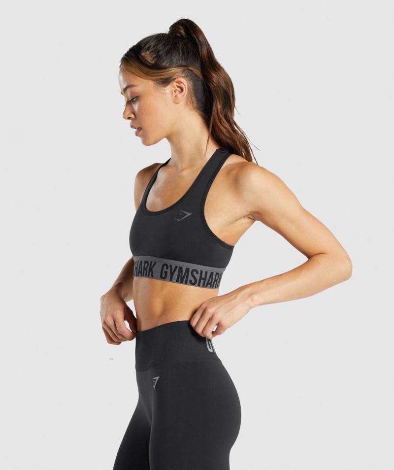 Gymshark Fit Seamless Sportmelltartó Női Fekete  Hungary |  CPHFA-3057