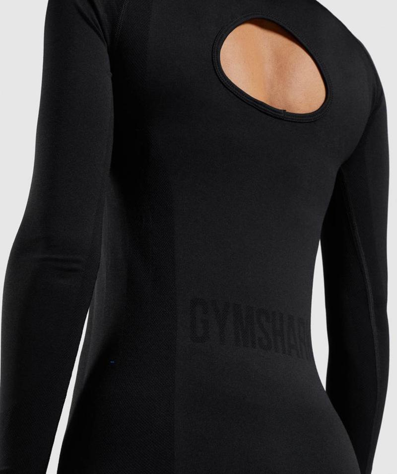 Gymshark Flex Long Sleeve Top Pulóverek Női Fekete  Hungary |  HWYUA-8635