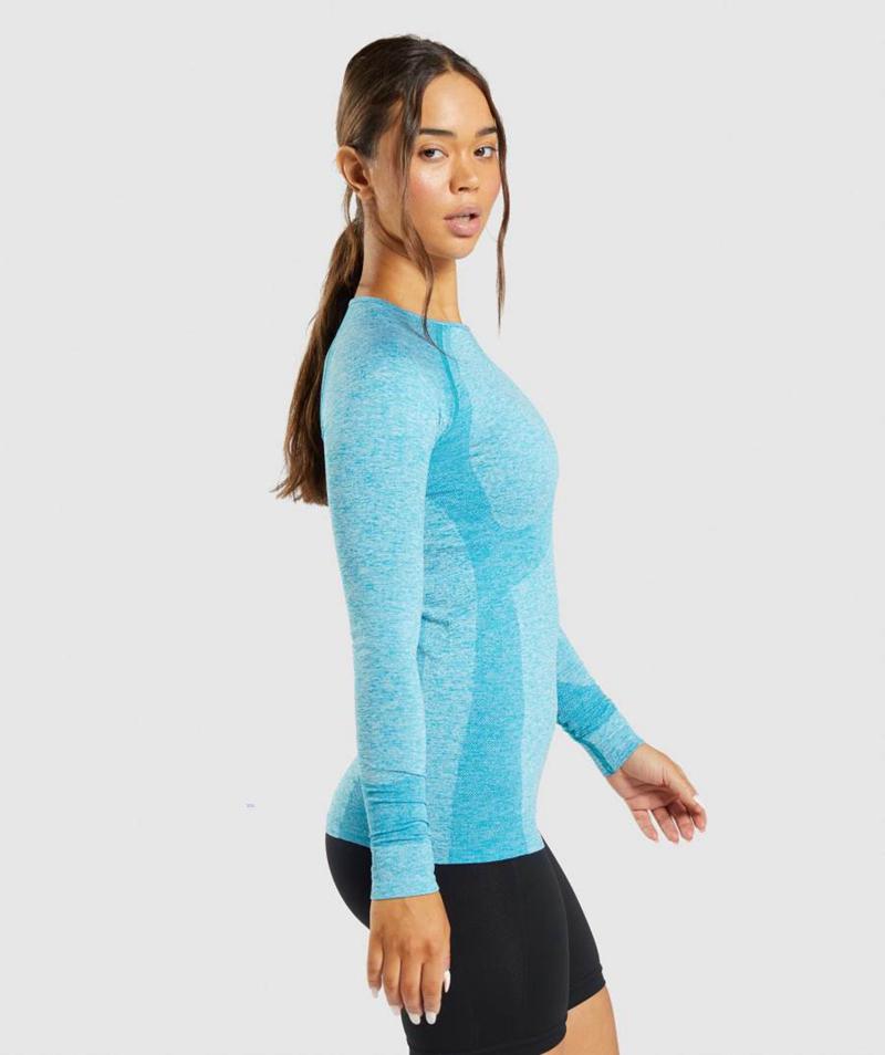 Gymshark Flex Long Sleeve Top Pulóverek Női Kék  Hungary |  PNBDM-6729