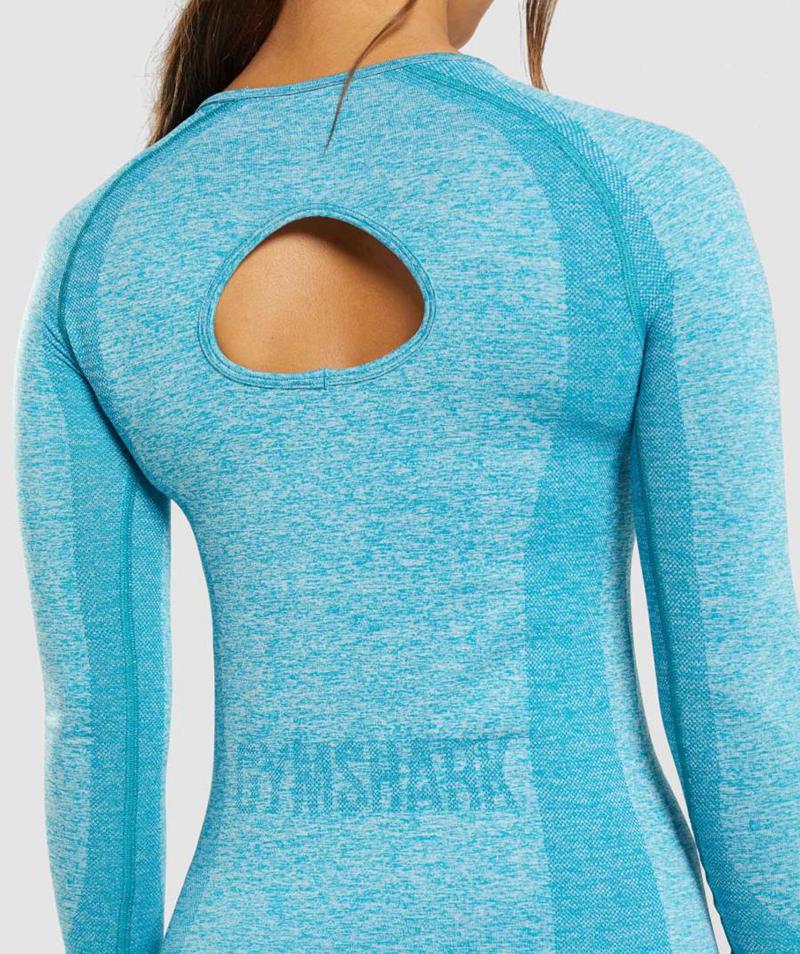 Gymshark Flex Long Sleeve Top Pulóverek Női Kék  Hungary |  PNBDM-6729