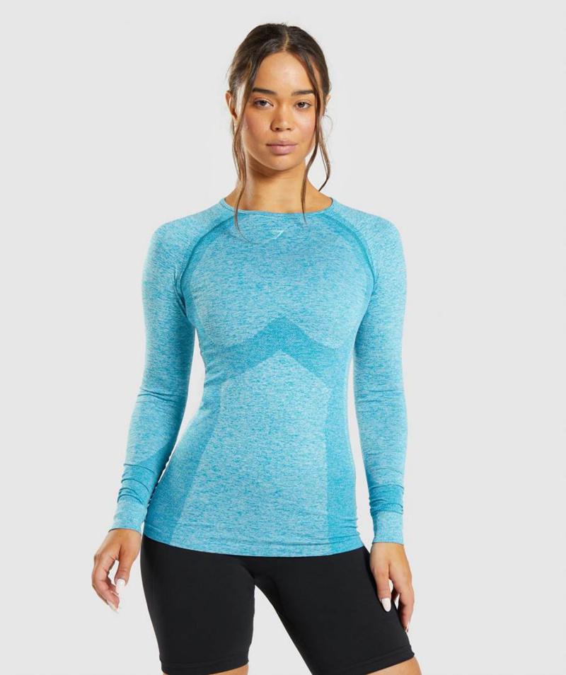 Gymshark Flex Long Sleeve Top Pulóverek Női Kék  Hungary |  PNBDM-6729