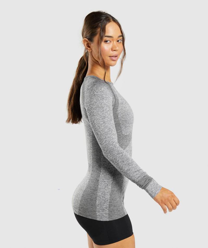 Gymshark Flex Long Sleeve Top Pulóverek Női Szürke  Hungary |  XVTHB-4613