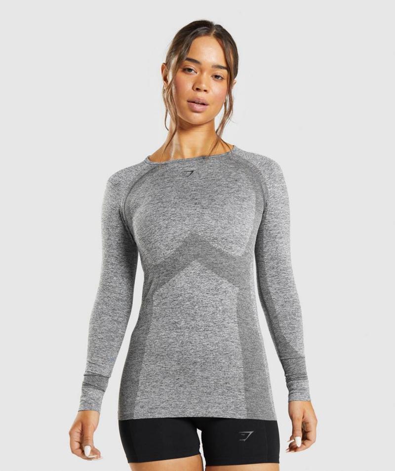 Gymshark Flex Long Sleeve Top Pulóverek Női Szürke  Hungary |  XVTHB-4613