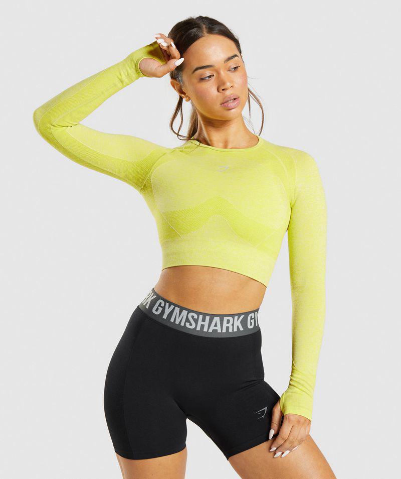 Gymshark Flex Sports Long Sleeve Crop Felsők Női Sárga  Hungary |  QDHJN-7319