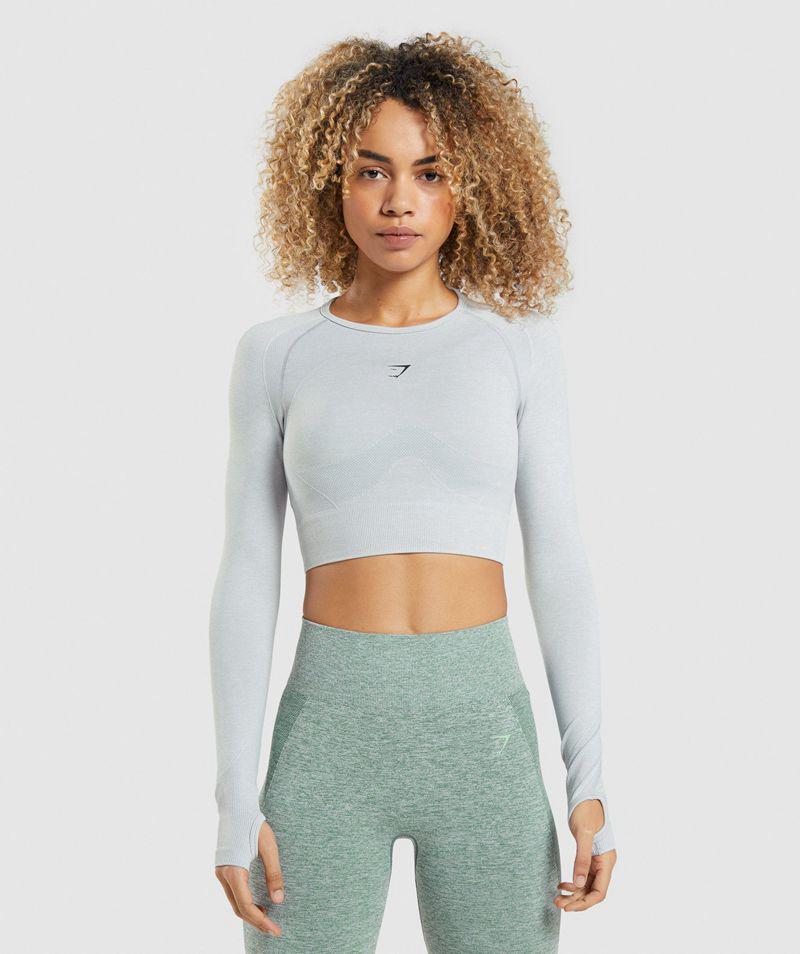 Gymshark Flex Sports Long Sleeve Crop Felsők Női Világos Szürke  Hungary |  THWIL-9582