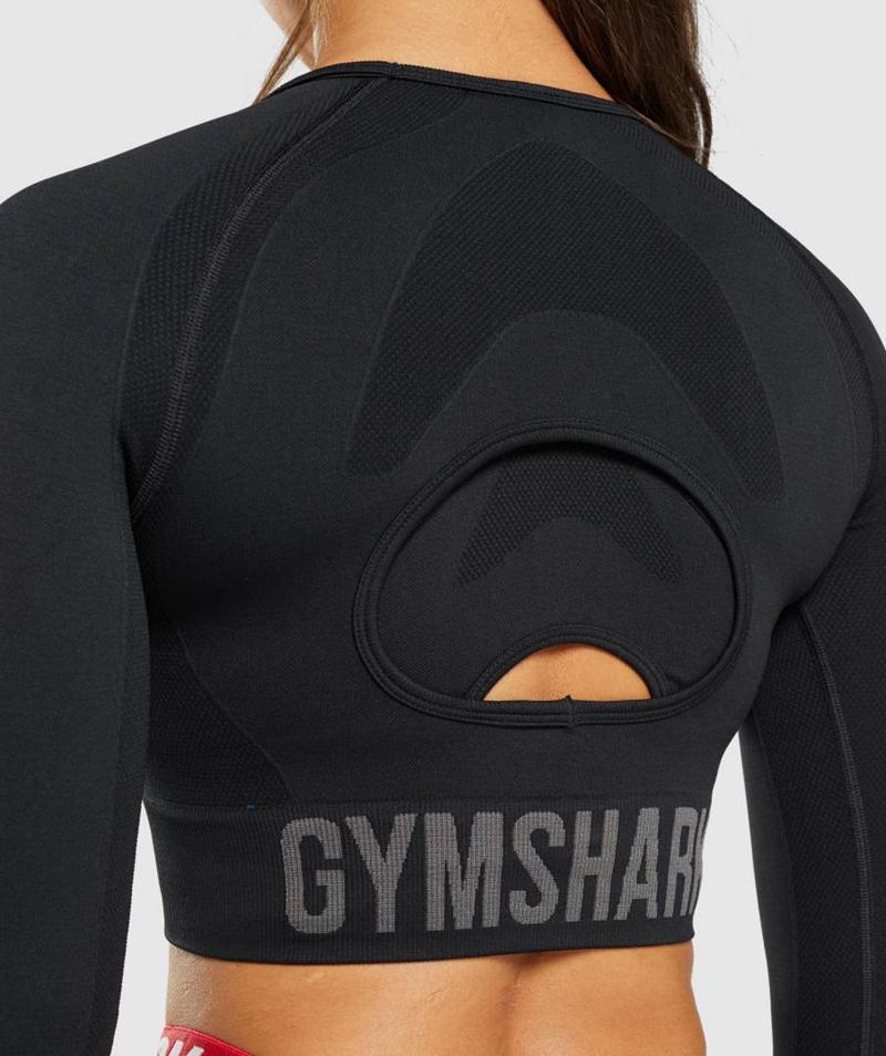 Gymshark Flex Sports Long Sleeve Vágott Felsők Női Fekete  Hungary |  QSPBY-8061