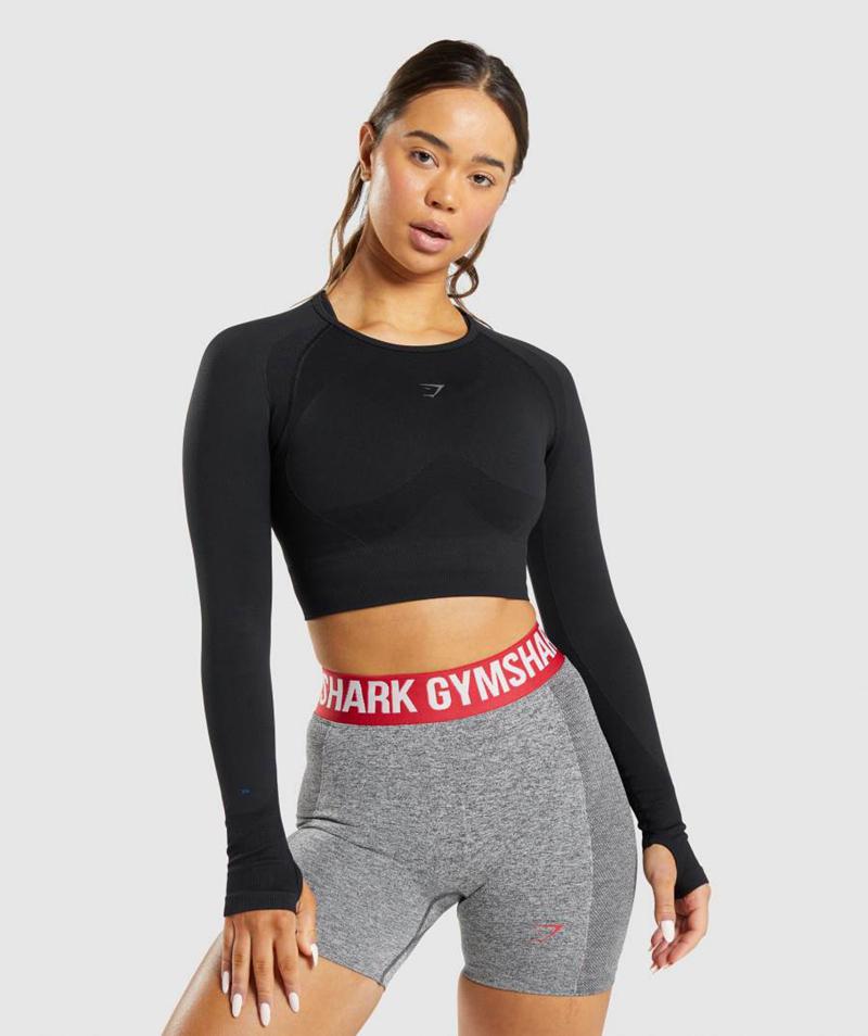 Gymshark Flex Sports Long Sleeve Vágott Felsők Női Fekete  Hungary |  QSPBY-8061