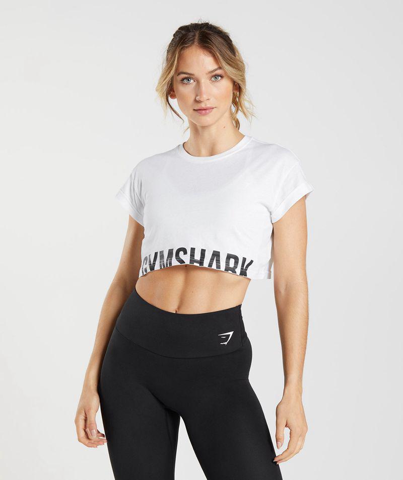 Gymshark Fraction Crop Felsők Női Fehér  Hungary |  HPIFU-8071