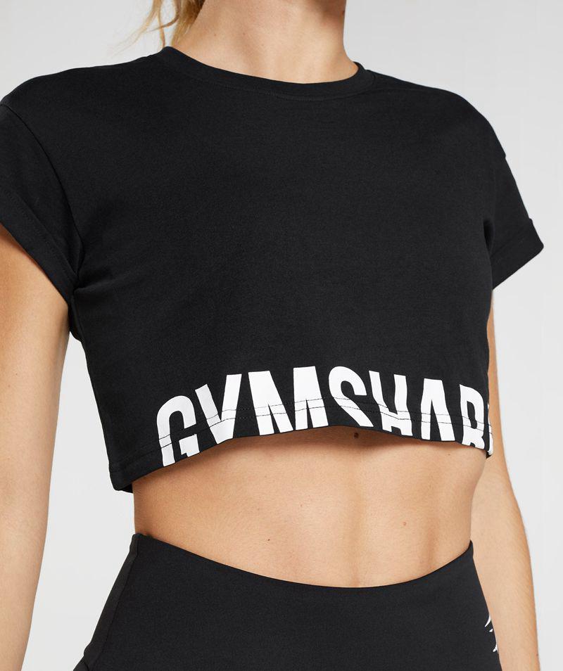 Gymshark Fraction Crop Felsők Női Fekete  Hungary |  SBMOU-8362