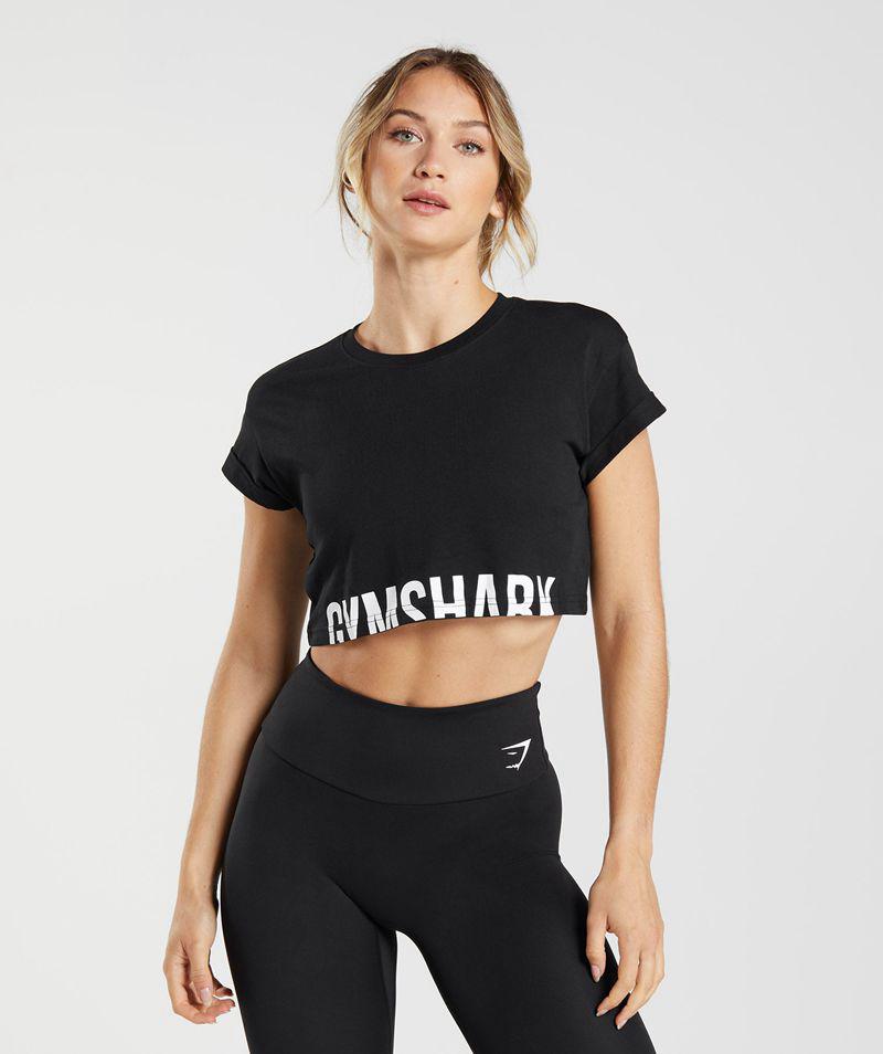 Gymshark Fraction Crop Felsők Női Fekete  Hungary |  SBMOU-8362