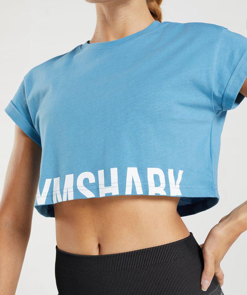 Gymshark Fraction Crop Felsők Női Kék  Hungary |  OBCXU-7826