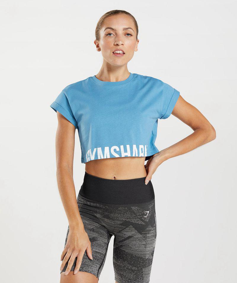 Gymshark Fraction Crop Felsők Női Kék  Hungary |  OBCXU-7826