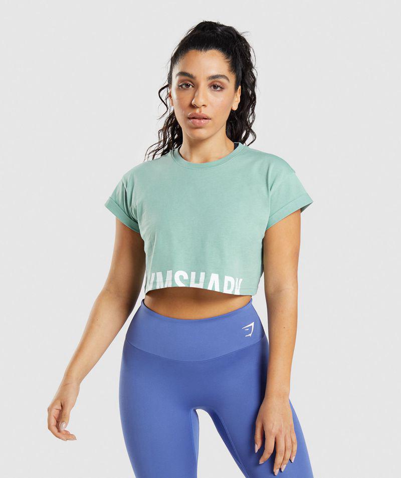 Gymshark Fraction Crop Felsők Női Türkiz  Hungary |  HZAKS-0985