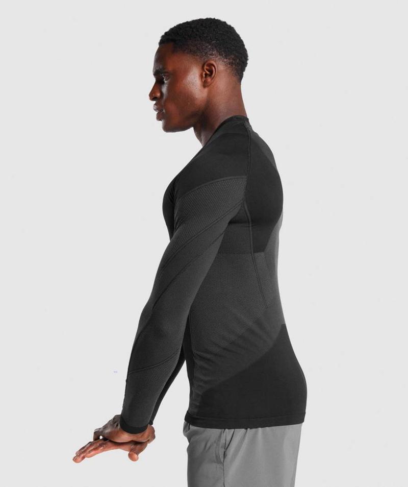 Gymshark Free Force Seamless Long Sleeve Pulóverek Férfi Fekete  Hungary |  OFUYQ-3618