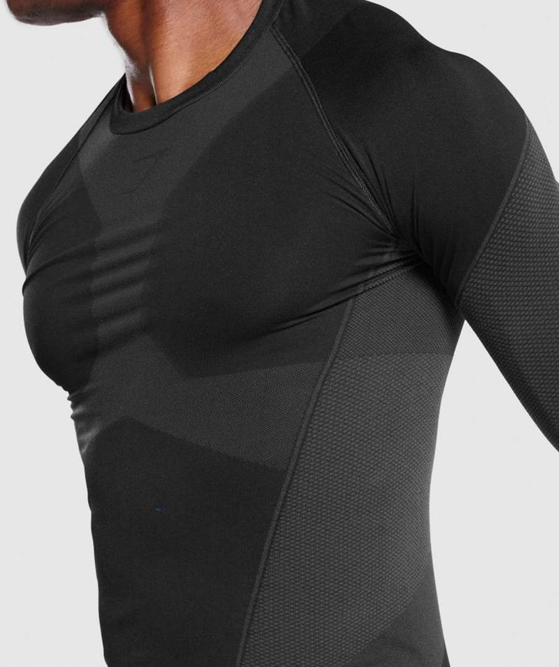 Gymshark Free Force Seamless Long Sleeve Pulóverek Férfi Fekete  Hungary |  OFUYQ-3618