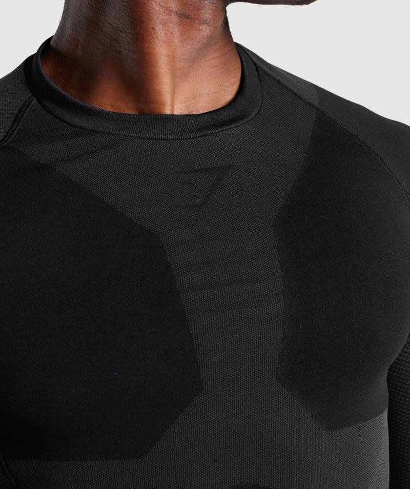 Gymshark Free Force Seamless Long Sleeve Pulóverek Férfi Fekete  Hungary |  OFUYQ-3618