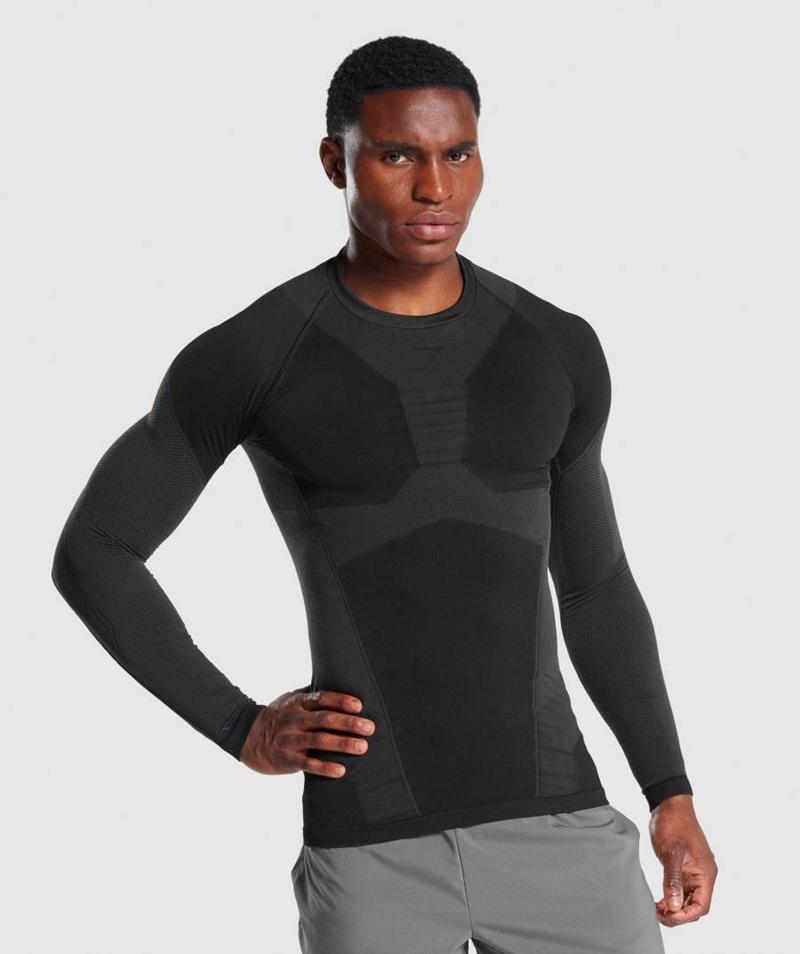 Gymshark Free Force Seamless Long Sleeve Pulóverek Férfi Fekete  Hungary |  OFUYQ-3618