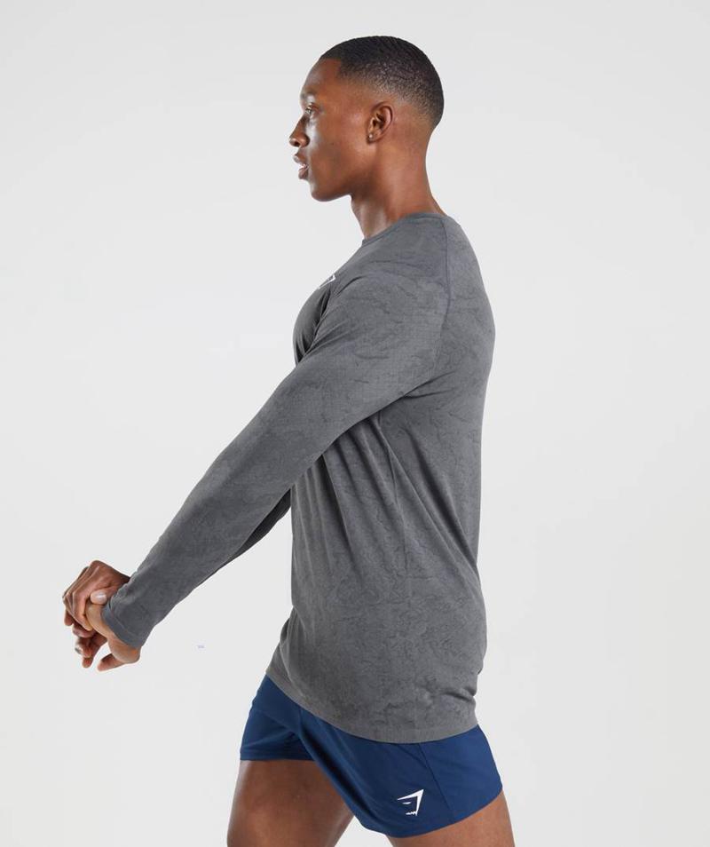 Gymshark Geo Seamless Long Sleeve Pulóverek Férfi Szürke Fekete Szürke  Hungary |  ITKBA-8739