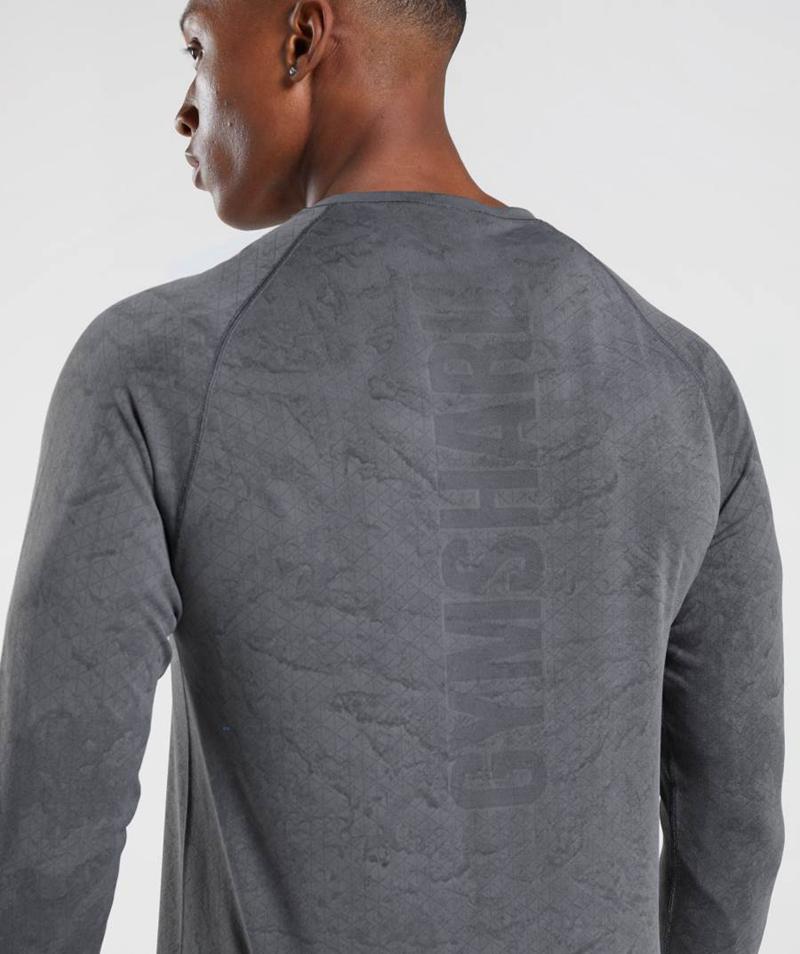 Gymshark Geo Seamless Long Sleeve Pulóverek Férfi Szürke Fekete Szürke  Hungary |  ITKBA-8739