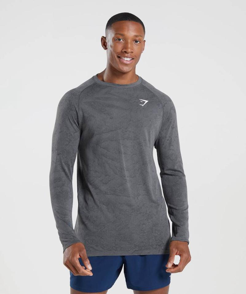 Gymshark Geo Seamless Long Sleeve Pulóverek Férfi Szürke Fekete Szürke  Hungary |  ITKBA-8739