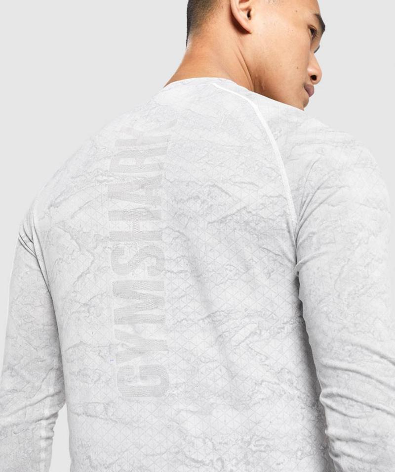 Gymshark Geo Seamless Long Sleeve Pulóverek Férfi Fehér Világos Szürke  Hungary |  KBCPT-4738