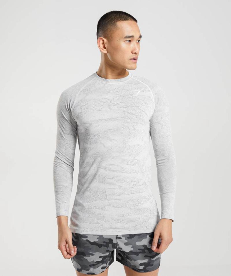 Gymshark Geo Seamless Long Sleeve Pulóverek Férfi Fehér Világos Szürke  Hungary |  KBCPT-4738