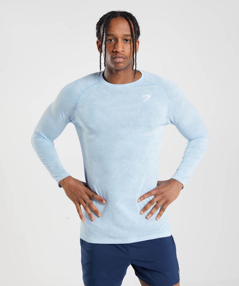 Gymshark Geo Seamless Long Sleeve Pulóverek Férfi Fehér Szürke Kék  Hungary |  ZQSPE-3975